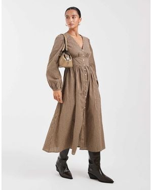 New Look – kariertes midi-freizeitkleid - Natur