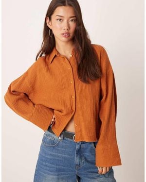 ASOS Camisa Corta Color Óxido De Algodón Texturizado De - Naranja