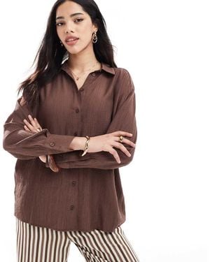 Bershka Crinkle Oversized Shirt With Tie Back - Brown