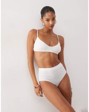 Monki Ribbed High Waist Briefs - White