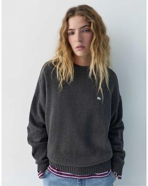 Pull&Bear Pull brodé sur l'avant - Gris