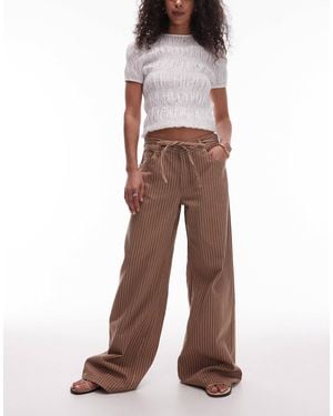 Mango Tie Waist Relaxed baggy Striped Jean - Brown