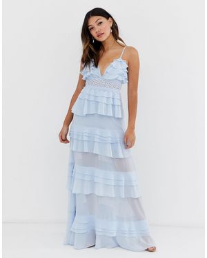 True Decadence – Hochwertiges, mehrlagig gerüschtes Maxi-Trägerkleid - Blau