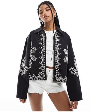 ASOS Embroidered Top Collar Jacket - Black