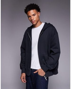 ASOS Premium Heavyweight Oversized Zip Through Hoodie - Blue
