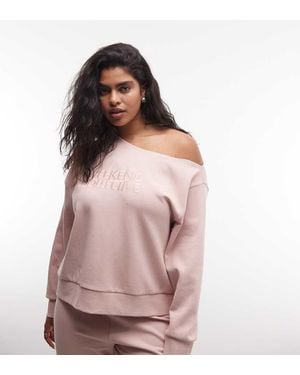 ASOS Weekend Collective Curve Co-Ord Interlock Off Shoulder Sweatshirt - Pink