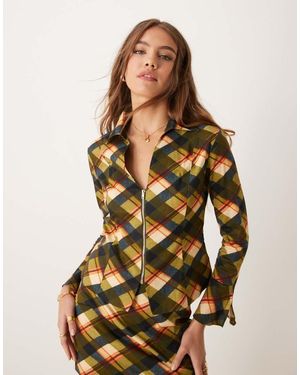 Glamorous Camicia Strutturata Aderente A Quadri Scozzesi Kaki E Rossi - Rosso