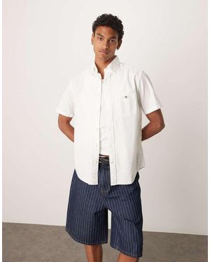 GANT Camisa Blanca De Corte Estándar Y Manga Corta De Plumeti De - Blanco