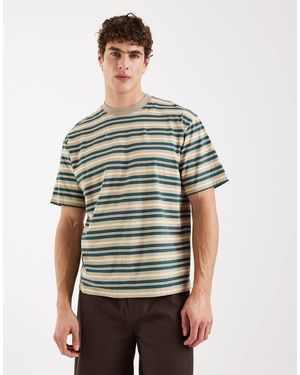 Redefined Rebel Jed Boxy Oversized Fit Short Sleeve Stripe Tee - Green
