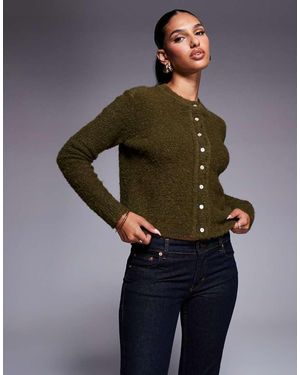 Aria Cove Knitted Boucle Button Through Cardigan - Green