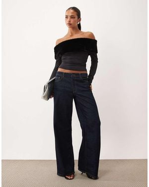 Lioness Bardot Top Met Lange Mouwen En Faux-Fur Rand - Blauw