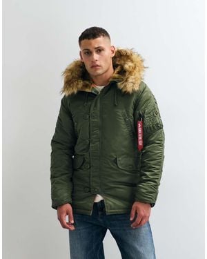 Alpha Industries Faux Fur Hooded Parka Jacket - Green