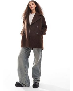Monki Manteau à double boutonnage en fausse fourrure brossée - Marron