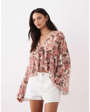 Miss Selfridge Flared Sleeve Ruffle Blouse - Multicolour