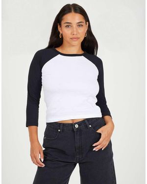 Brave Soul Contrast Raglan Long Sleeve T-Shirt - White