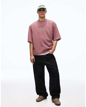 Bershka Short Sleeve Print T-Shirt - Pink
