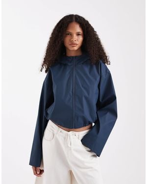 ASOS Croppped Rubberised Rain Jacket With Hood - Blue