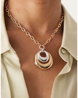 ASOS Chunky Chain Necklace With Mixed-Tone Circular Pendant - Brown