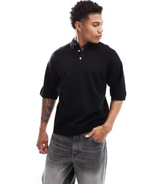 Jack & Jones – gestricktes oversize-polohemd - Schwarz