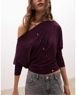 Stradivarius Asymmetric Modal T-shirt - Purple