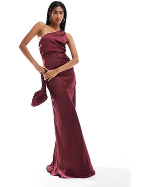 Six Stories Bridesmaids One Shoulder Satin Maxi Dress - Red