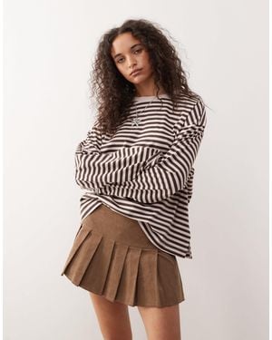 Monki Oversized Long Sleeve T-shirt With Side Slits - Brown