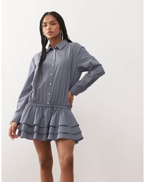 Collusion Gingham Shirt Dress - Blue