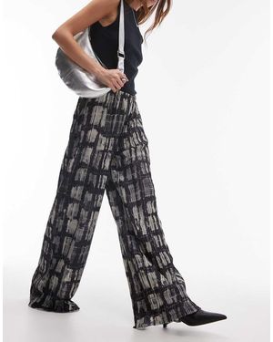 TOPSHOP Pantaloni A Fondo Ampio Plissé Grigi A Quadri - Bianco
