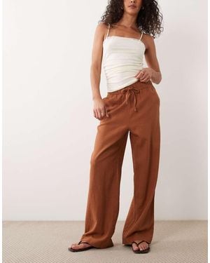 New Look Linen Look Wide Leg Trousers - Brown
