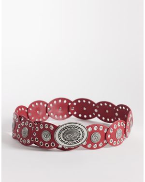 South Beach Cinturón Luminoso De Estilo Boho Con Detalles Circulares De - Rojo