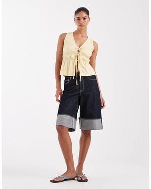 JJXX Tokyo Wide Denim Jorts With Turn-ups - Blue