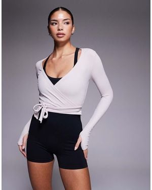 4505 Plush Handle Ballet Wrap Long Sleeve Top - Grey