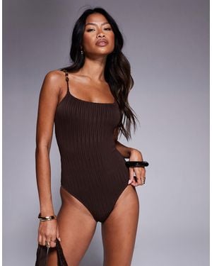 South Beach Maillot 1 pièce effet froissé avec perles - Marron