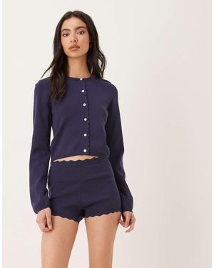 Nia Mazzy Co-Ord Knit Scallop Edged Short - Blue