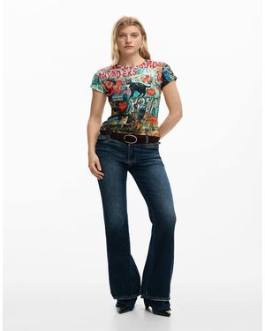Desigual T-Shirt Met Kattenprint - Blauw