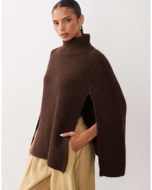 Gina Tricot Knitted Wool Alpaca Ribbed Turtleneck Jumper - Brown