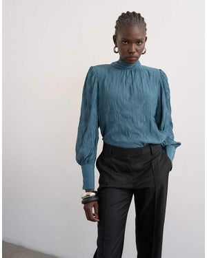 TOPSHOP Gekreukte Blouse Met Sjaal - Blauw