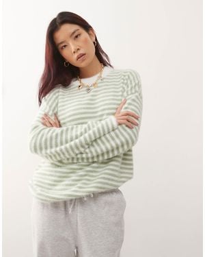 Collusion Fluffy Oversized Stripe Sweater - Green