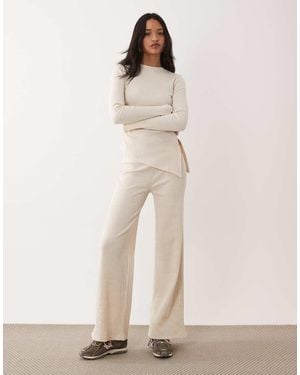 ASOS Ribbed Wide Leg Trouser Co-ord - Natural