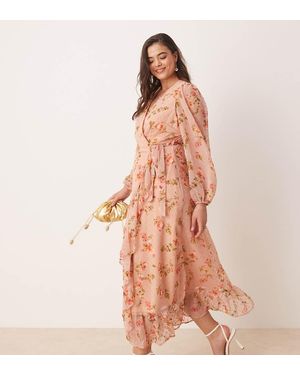 Vila Curve Dobby Wrap Maxi Dress With Frill Detail - Pink