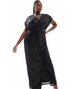 Tfnc Plus Vestito Lungo Avvolgente Con Paillettes - Nero