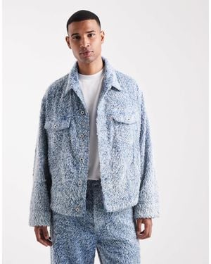 HUGO Kirkby - veste ample et duveteuse d'ensemble en denim - clair délavé - Bleu