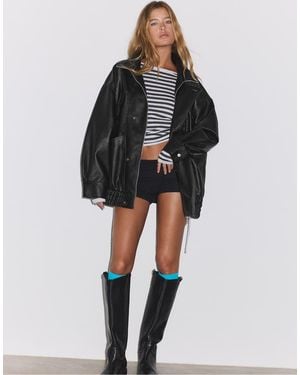 Stradivarius Oversize Leather Effect Jacket - Black