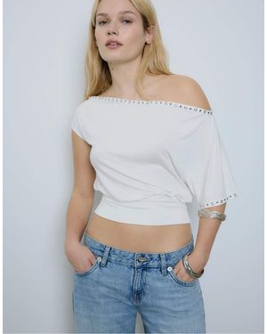 Stradivarius Asymmetric Stud T-shirt - White