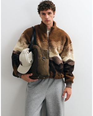 Only & Sons Oversized Bomber Fleece With Scenic Print - Brown