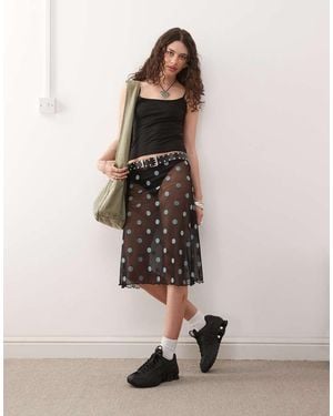 Collusion Polka Dot Sheer Mesh Skirt - Natural