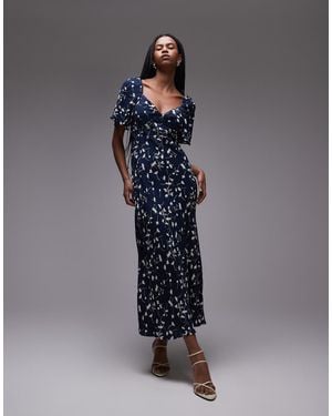 & Other Stories Puff Sleeve Midaxi Dress With Twist Sweetheart Neckline - Blue