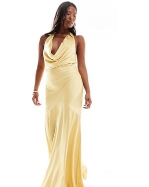 TFNC London Bridesmaids Cowl Halterneck Satin Maxi Dress - Metallic