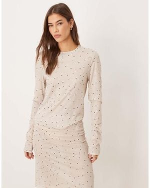 ASOS Honey Slinky Polka Dot Longsleeve Pyjama Top - Natural