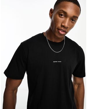 SELECTED Oversized T-shirt With Mini Chest Logo - Black
